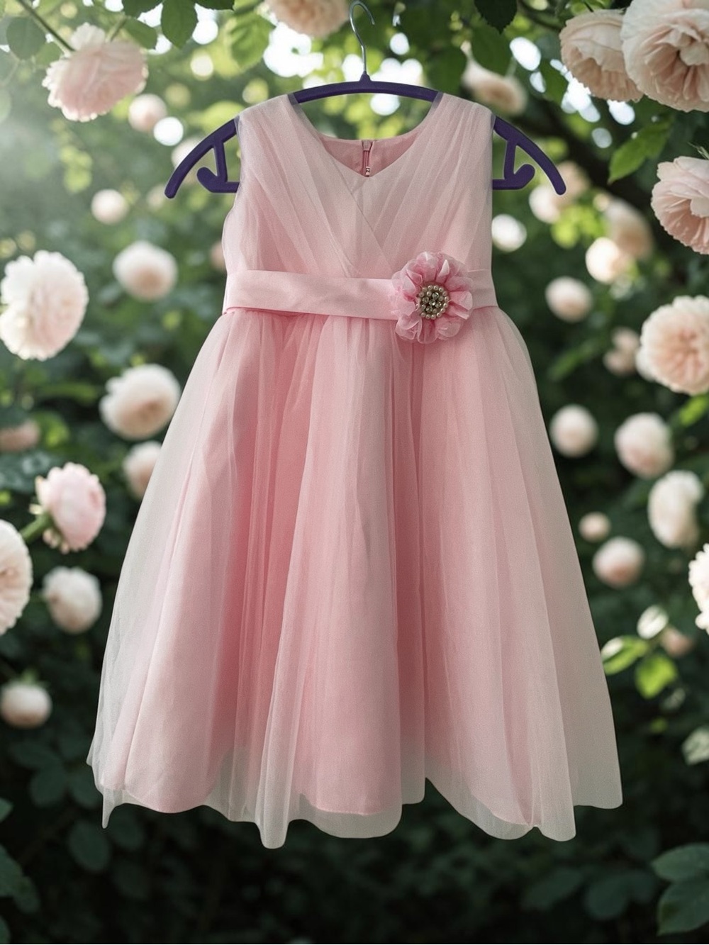 Mia Bambina Boutique Pink Tulle Flower Sash Kids Dress Size 12